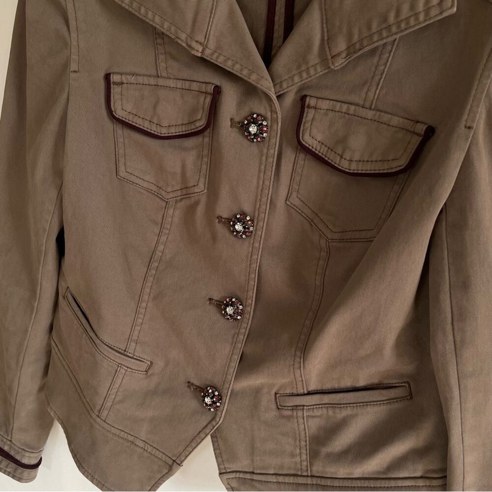White House Black Market Olive Rhinestone Military Jacket - Picture 4 of 9